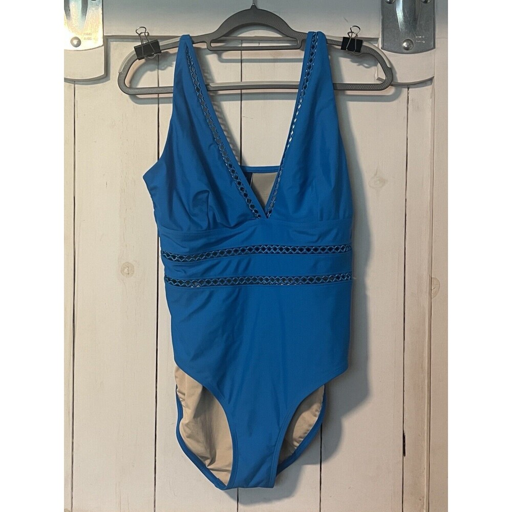 Swimsuits For All cut out blue one piece Eyelette swimsuit sz 16